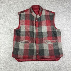 VTG Deep North Reversible Vest Men L Wool Blend Nylon Snap Plaid Quilted Puffer*